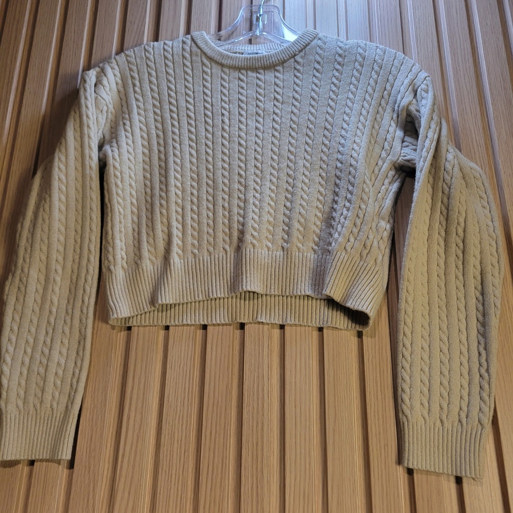 Cotton On Womens Cropped Cable Knit Sweater Beige Tan Long Sleeve Size M